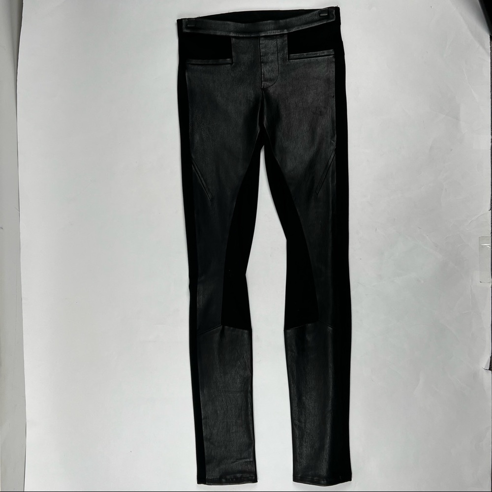 OWO Helmut Lang - Black Lambskin Leather & Cotton Combo Pull on Leggings, Size 2 - Picture 4 of 16